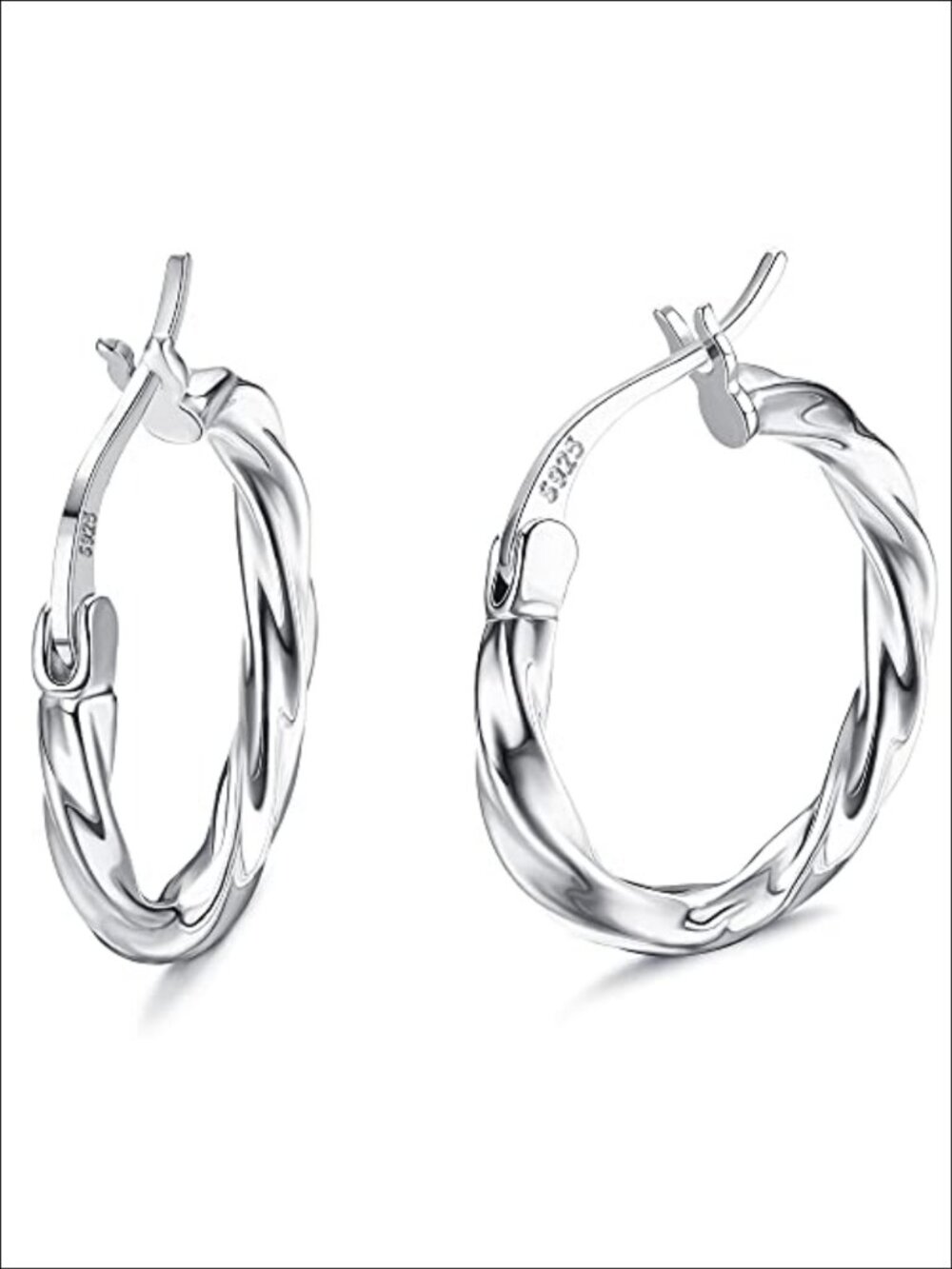 Sterling Silver Twisted Hoop Earrings Snap Closure 20mm